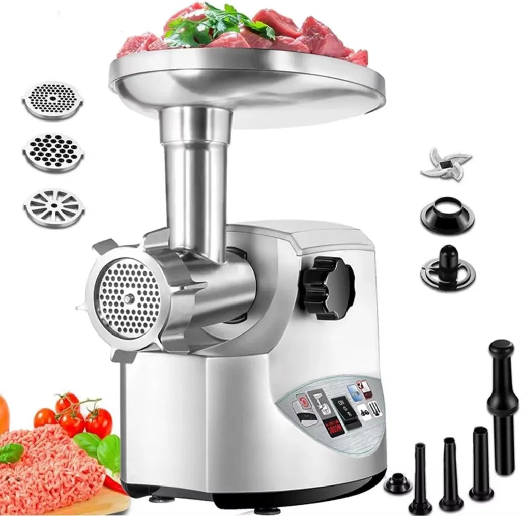 Hachoir à viande électrique puissant 3000 W pour cuisine, en acier inoxydable, idéal pour saucisses et préparations culinaires
