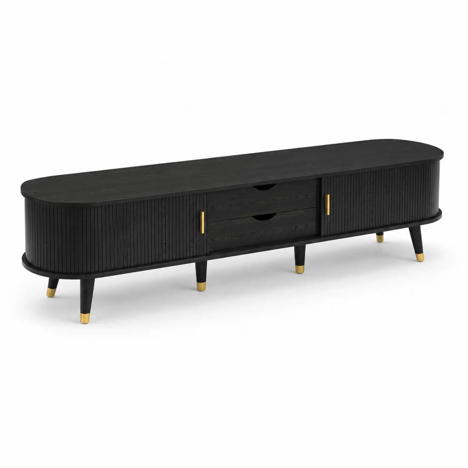 Meuble TV en Bois Noir et Métal Doré 180 cm
