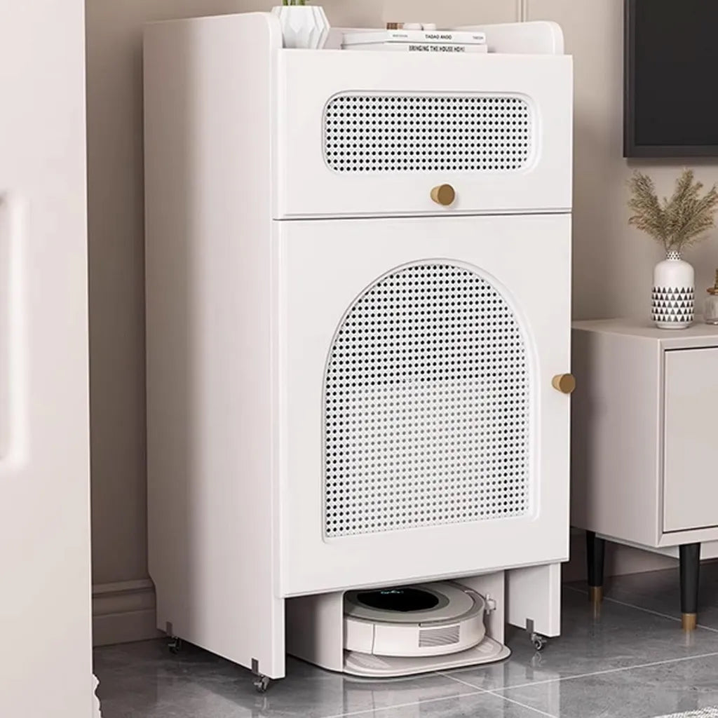 Étagère de Rangement pour Aspirateur Robot avec Portes et Tiroirs en Acrylique