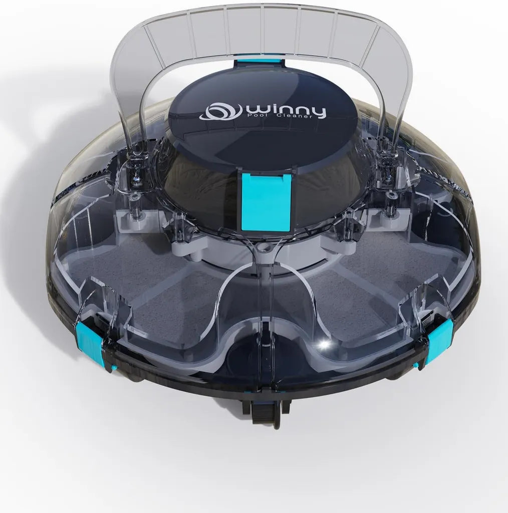 Robot Nettoyeur de Piscine WINNY 200P, Aspirateur sans Fil avec Batterie 80 min, Double Filtration, Arrêt Automatique, Pour Piscines Hors-Sol 60m² (Noir-Bleu)