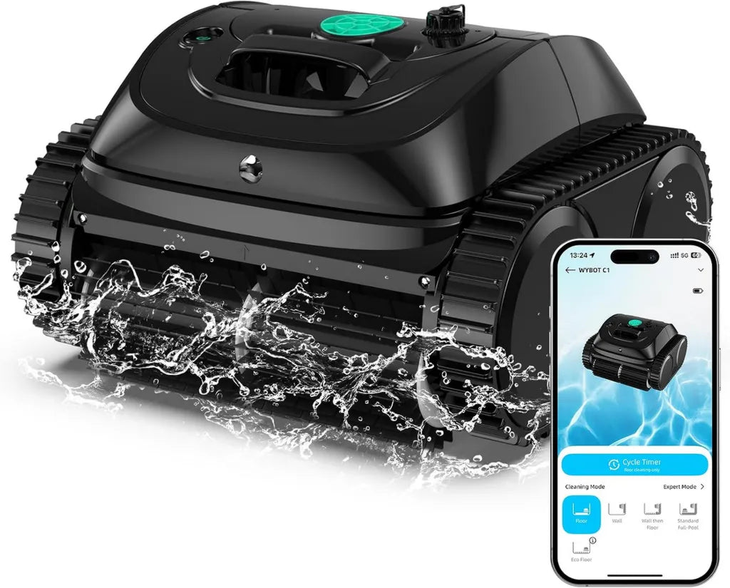 Robot de piscine WYBOT C1 avec planification intelligente, nettoyage automatique 150 min, idéal pour le fond et les parois, 150m², vert noir