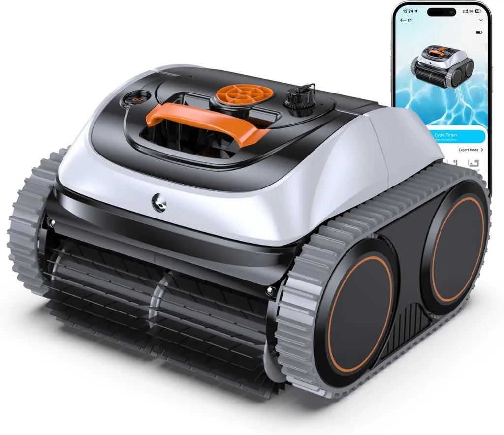 Robot de Piscine Winny C1 Sans Fil - Nettoyage Complet, Navigation Intelligente, Autonomie 150 Min, Stationnement Automatique, Contrôle via Application, Orange et Blanc