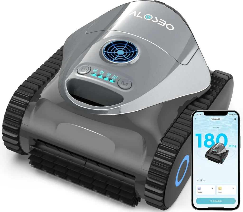 Robot de Piscine C1 Intelligent, Filtration 180μm, 180 Min d'Autonomie, Contrôle APP, Pour Piscines Jusqu'à 150 m²