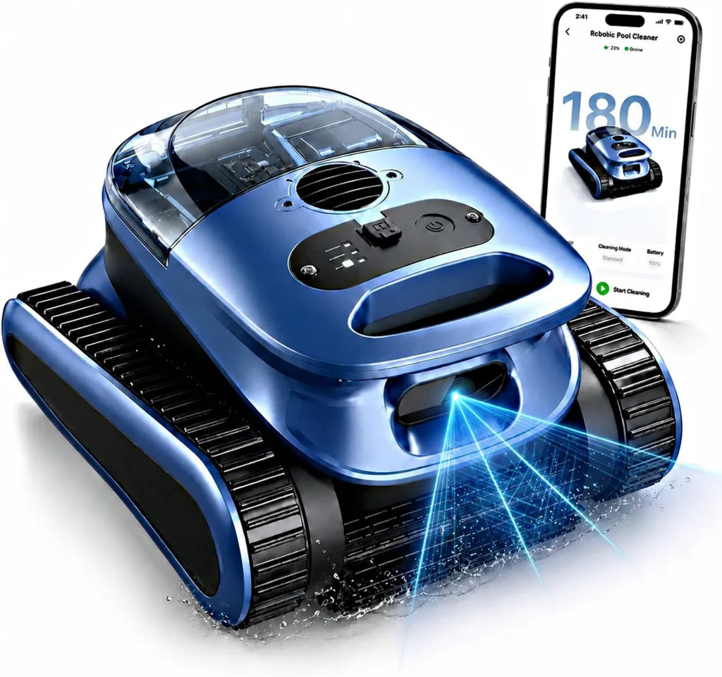 Nettoyeur de Piscine Automatique Sans Fil, Application Mobile, Double Filtration, Auto-Parcage, 180 Min d'Autonomie, Idéal pour Piscines Hors Sol et Enterrées