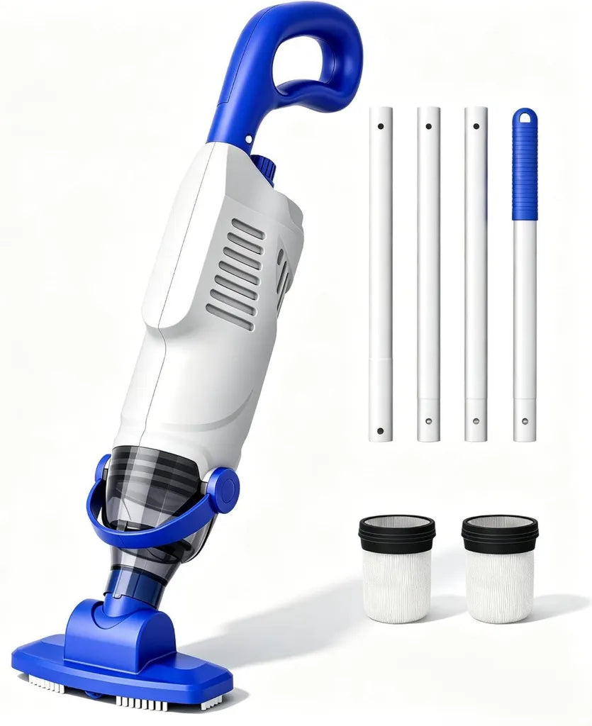 Aspirateur pour Piscine et Spa, Autonomie 60 Min, Nettoyeur Manuel avec Filtres et Brosse