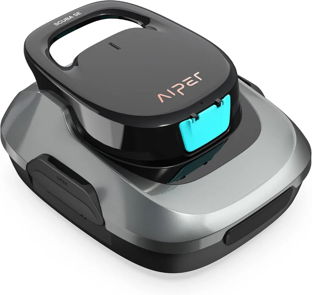 Robot de Piscine sans Fil AIPER, Nettoyage Automatique, 90 Min d'Autonomie, Capte Feuilles et Débris, Stationnement Automatique, Pour Piscines Hors-Sol Jusque 80 m²