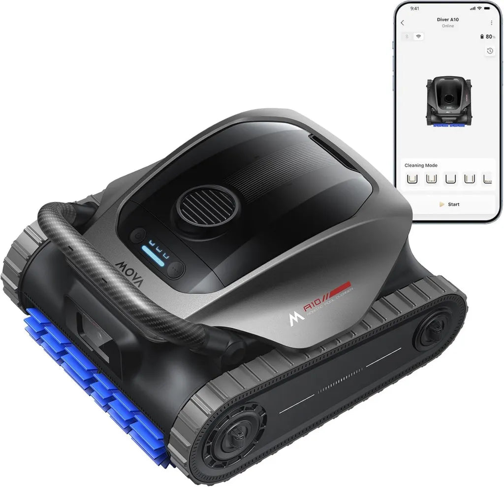Robot de Piscine MOVA Diver A10, Aspiration 22 700 L/h, Autonomie 240 Min, Nettoyage Intelli. IA, Double Brosse Ligne d'Eau, Filtre 3,5 L, Programmation Hebdomadaire