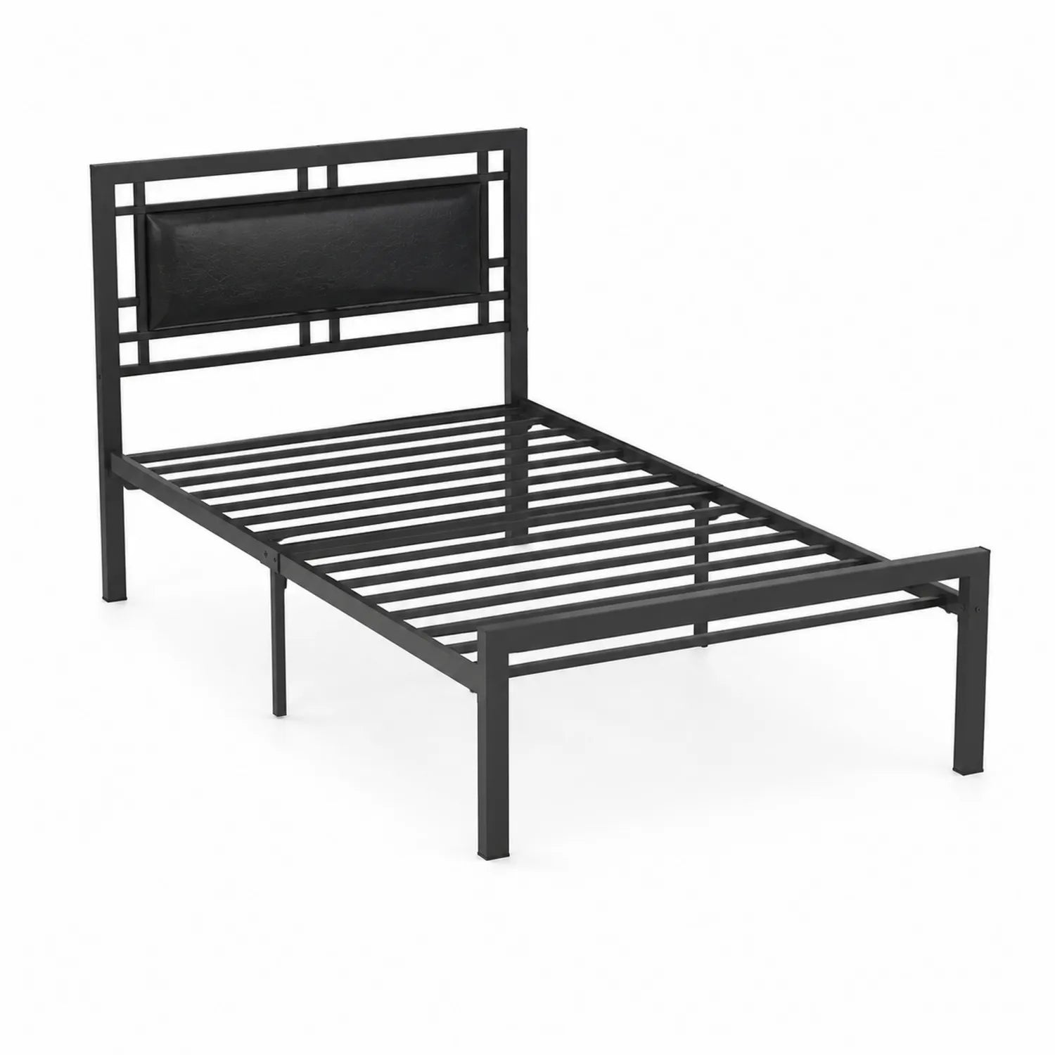 Lit simple en métal avec tête de lit rembourrée 90x190 cm Noir