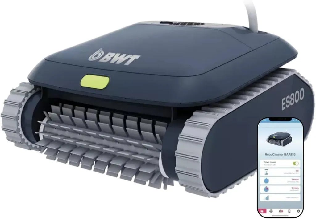 Robot de Piscine BWT ES800 - Nettoyage Automatique Fond et Parois, Câble 18m, Léger 5,75kg, 3 Cycles (1,5h/2h/2,5h)