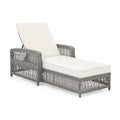 Chaise Longue en Résine Tressée Grise avec Coussin Beige