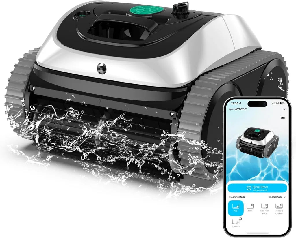 Robot de Piscine Intelligent WYBOT C1 avec Nettoyage Automatique pour Sol et Parois, 150 Min d'Autonomie, Couverture de 150m² (Vert Blanc)