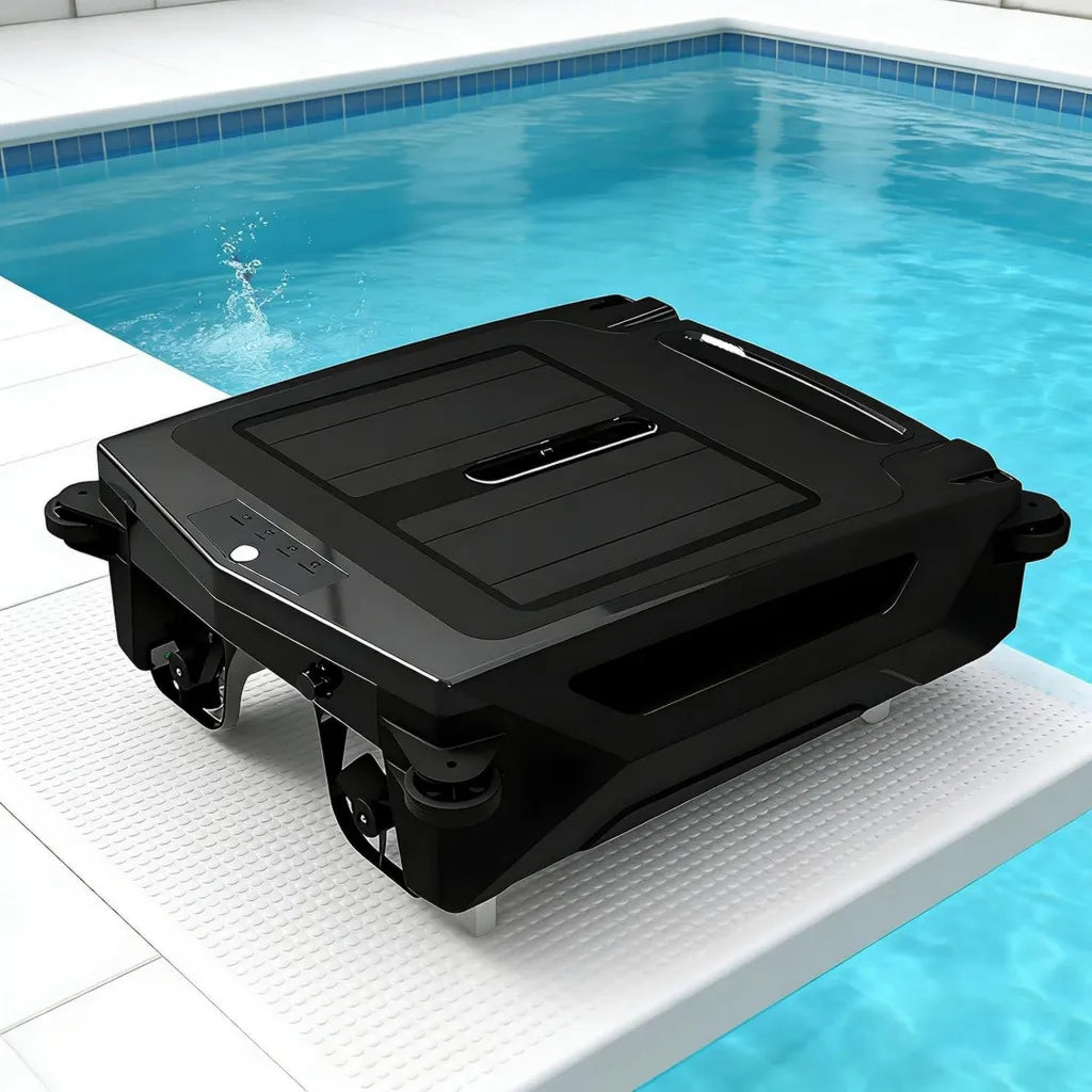 Robot nettoyeur de piscine à énergie solaire, utilisation 24/7, double charge, détection intelligente d'obstacles, filtration 450 µm