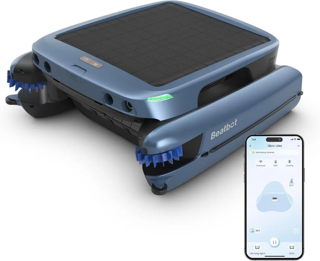 Robot Piscine Solaire Beatbot iSkim Ultra, Nettoyage Automatique 24/7, Contrôle via Application, Recharge Double, Nettoyage Complet, Skimmer Intelligent