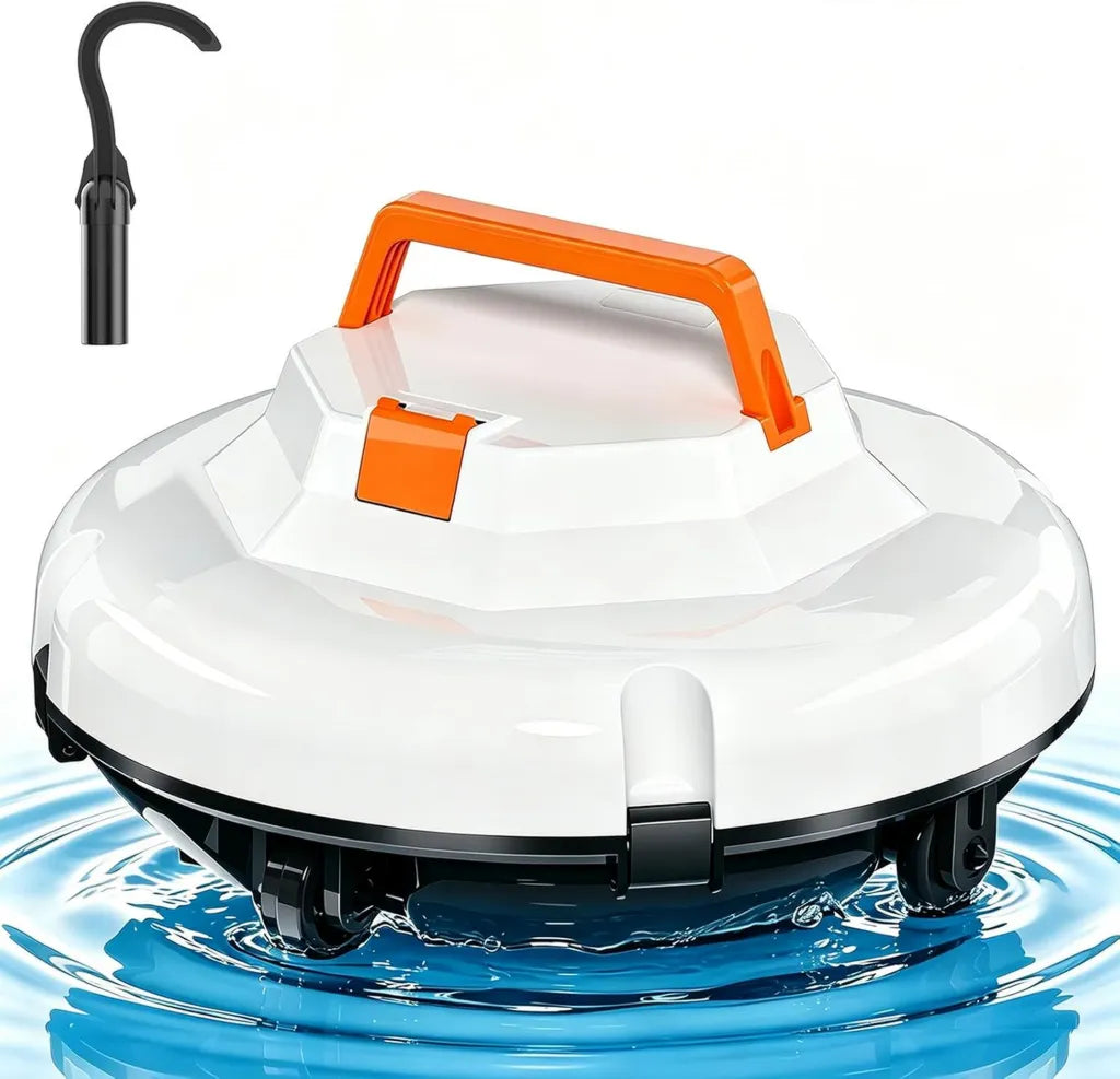 Robot de Nettoyage de Piscine sans Fil avec Double Moteurs, Autonomie de 120 min, Station d'Accueil Automatique, pour Grandes Piscines jusqu'à 1 100 m² (Blanc)