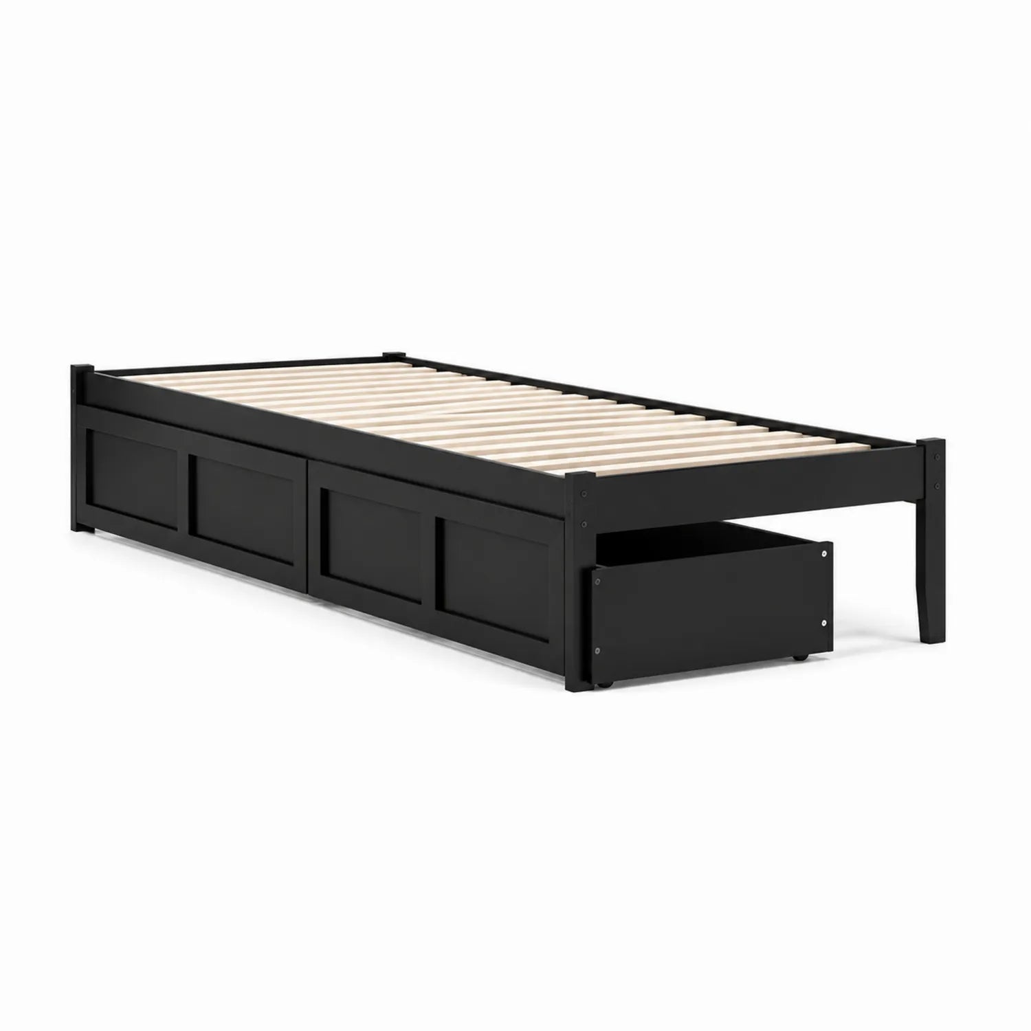 Lit simple noir en bois avec tiroirs de rangement 200x90 cm