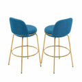 Lot de 2 tabourets de bar en tissu bleu avec structure en métal doré