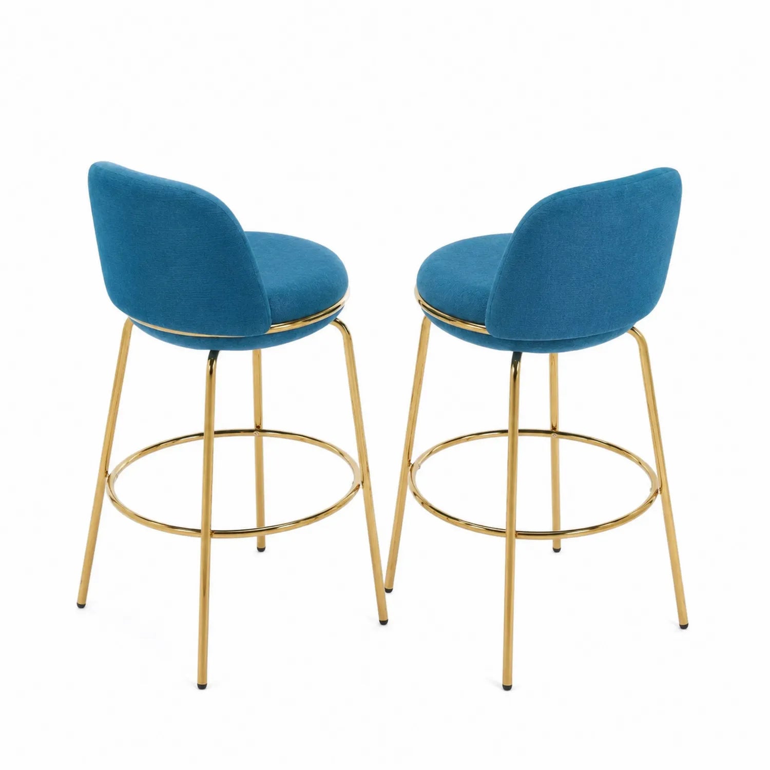 Lot de 2 tabourets de bar en tissu bleu avec structure en métal doré