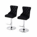 Tabourets de bar en velours noir et métal chromé réglables, lot de 2