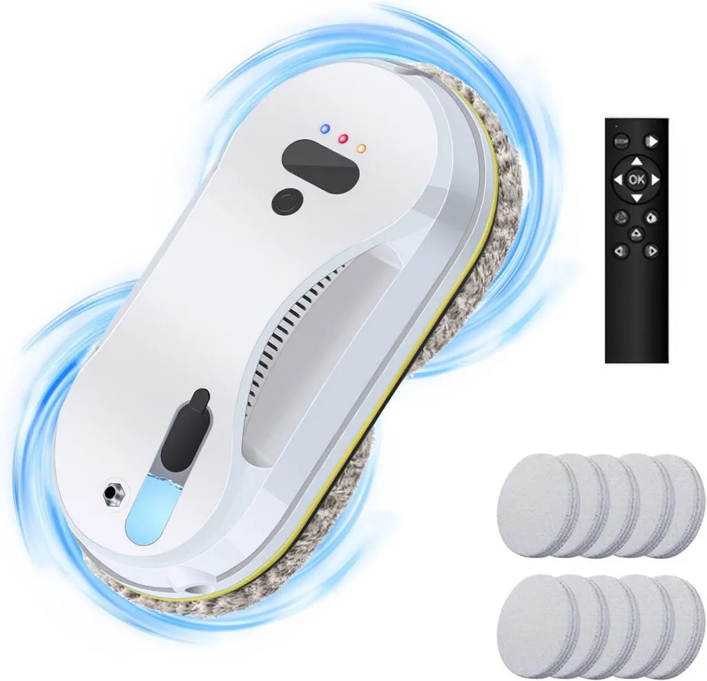 Robot nettoyeur de vitres 5600 Pa avec pulvérisateur intégré, télécommande et 8 chiffons, réservoir 40 ml