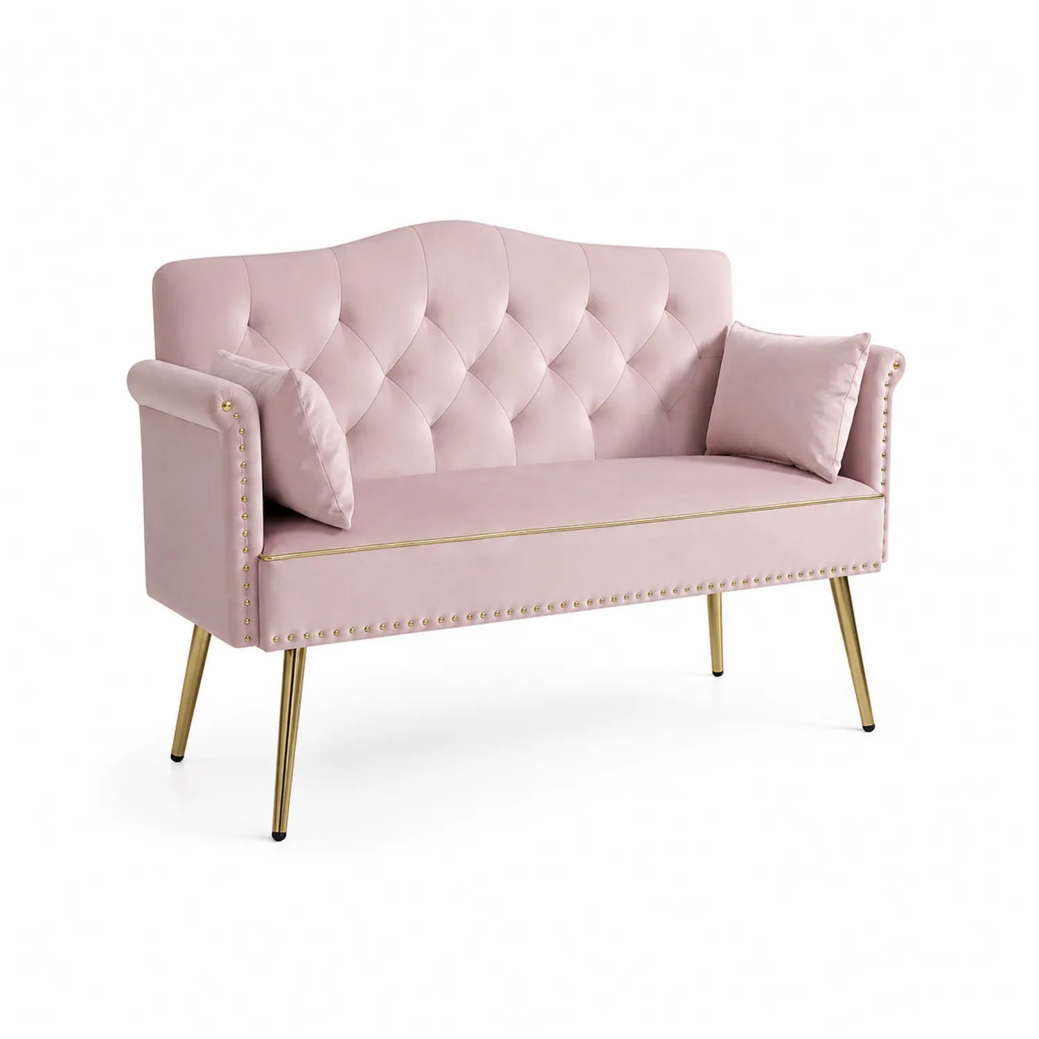 Canapé en Velours Rose avec Pieds en Métal Doré