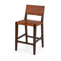 Tabouret de bar en bois et cuir synthétique marron