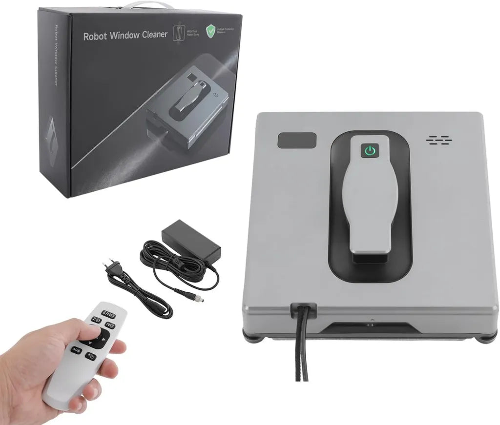Robot nettoyeur de vitres électrique avec télécommande, réservoir de 50 ml, contrôle via application, 3 modes de nettoyage, pulvérisation automatique