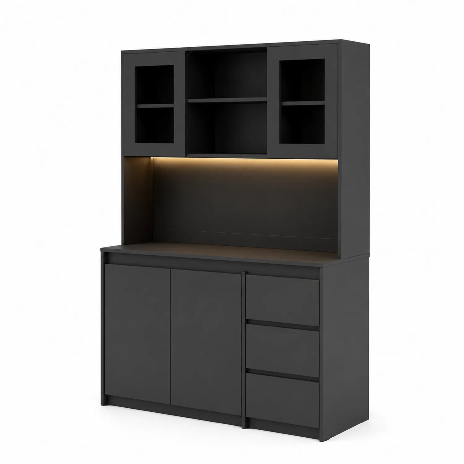 Buffet haut noir en Panneaux de fibres avec éclairage LED