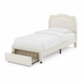 Lit simple avec tiroir de rangement 90x200 cm en bois et tissu beige
