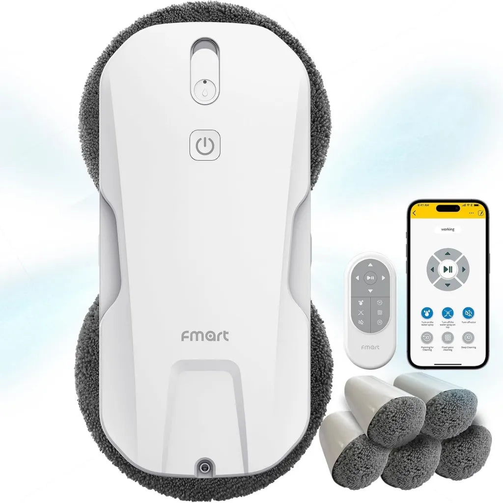 Robot laveur de vitres Fmart T11, pulvérisation automatique, triple sécurité, pour surfaces lisses