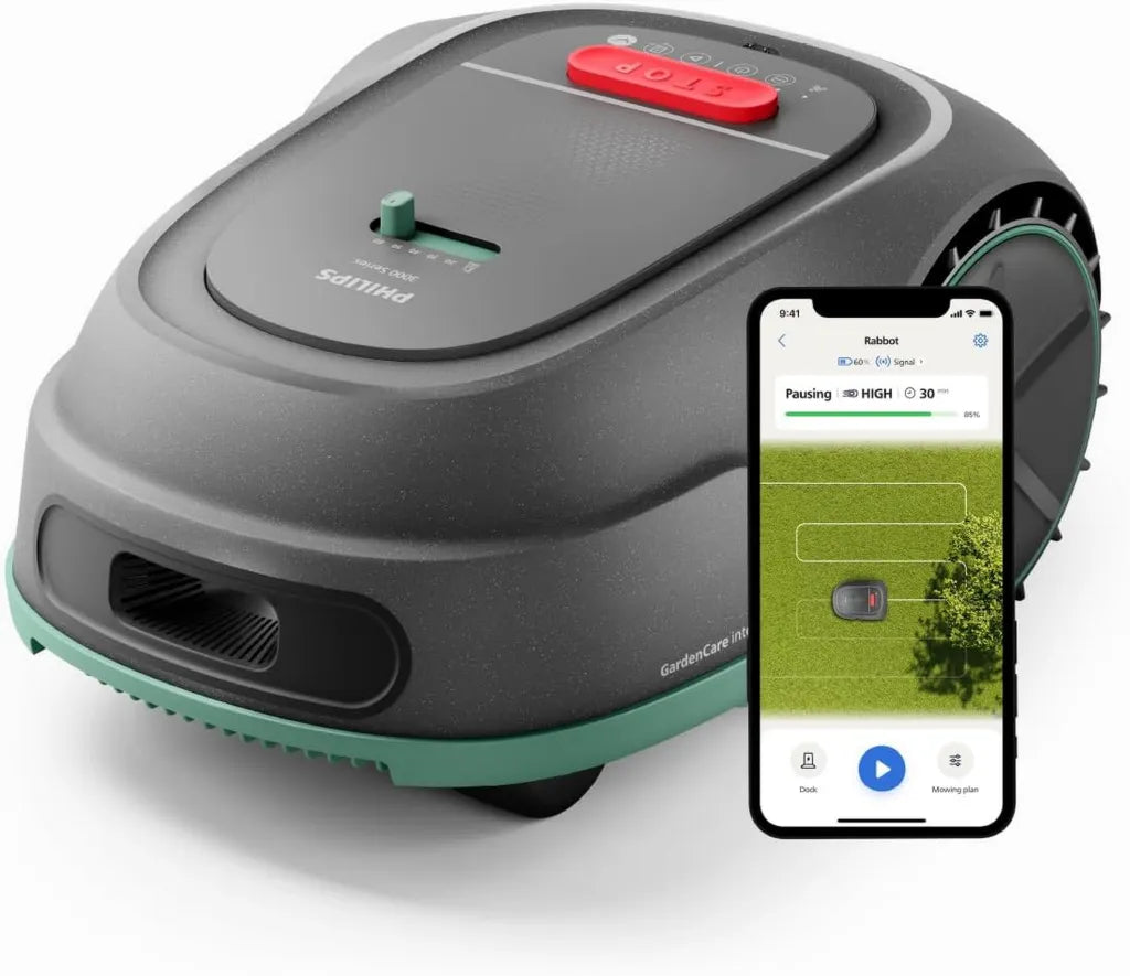 Tondeuse Robot Philips Série 3000 - GPS, Coupe Intelligente, Performance en Pente, Application HomeRun, Détection Pluie, Gris