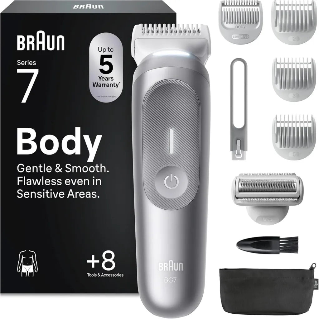 Braun Tondeuse Électrique pour Homme, Series 7 BG7555, Étanche et Rechargeable, Kit Complet avec 8 Accessoires, Technologie SmoothShave & SensitiveTrim