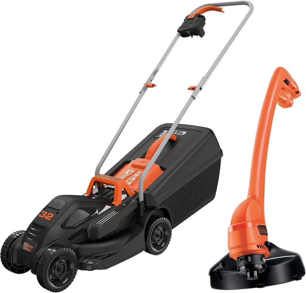 Tondeuse à Gazon 1000W et Coupe-Bordures 250W BLACK+DECKER, Largeur de Coupe 32 cm, 3 Niveaux de Hauteur, Système de Fil Automatique, Modèle BEMW351GL2-QS