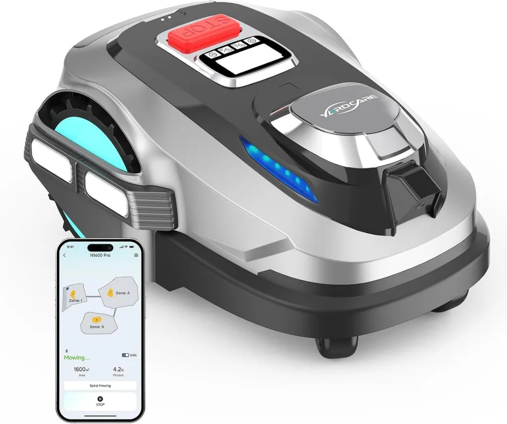 Robot Tondeuse YARDCARE N1600PRO avec Navigation Avancée, Détection 3D et 300+ Obstacles, Pour Jardins Jusqu'à 1600 m²