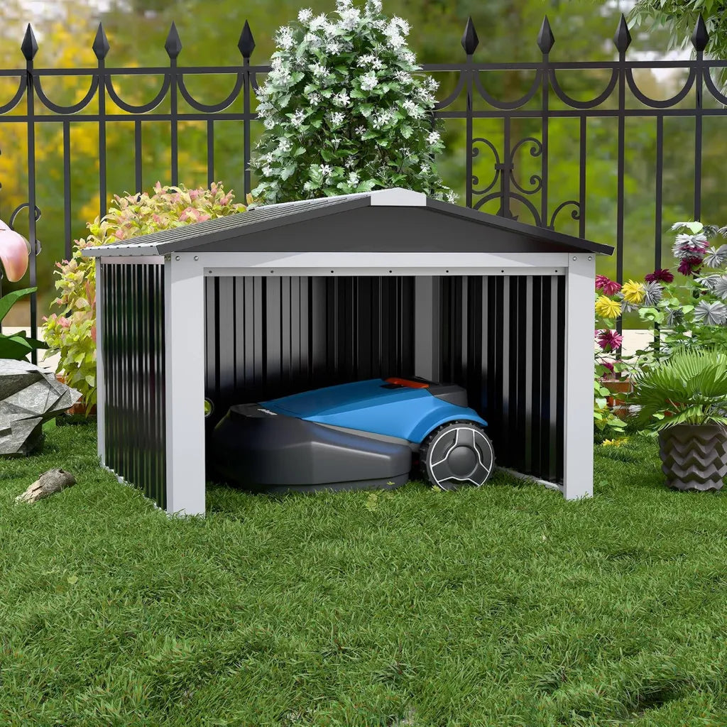 Abri de Protection en Métal pour Tondeuse Robot avec Toit à Pignon - Dimensions 62H x 90,5L x 88,8P cm