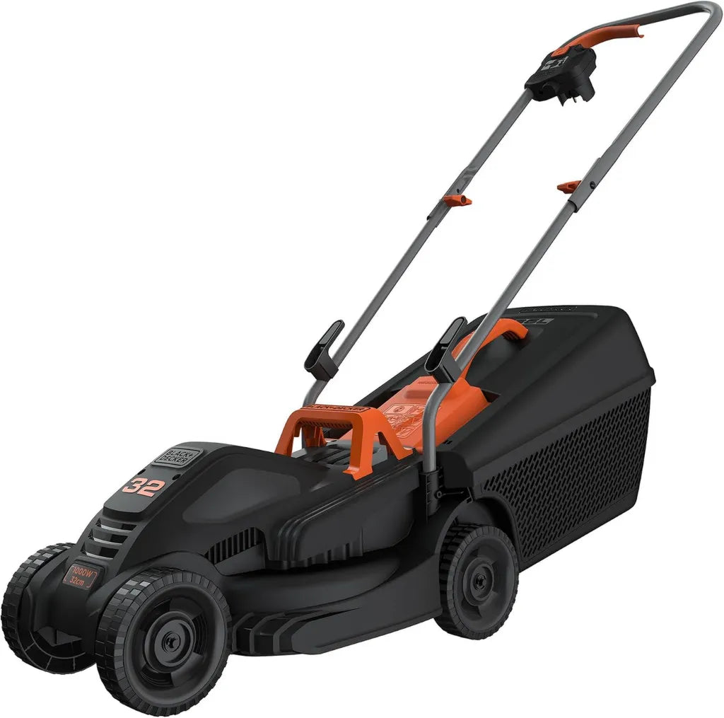 Tondeuse à gazon électrique 1000W, légère, largeur 32cm, 3 hauteurs réglables, bac de ramassage 30L
