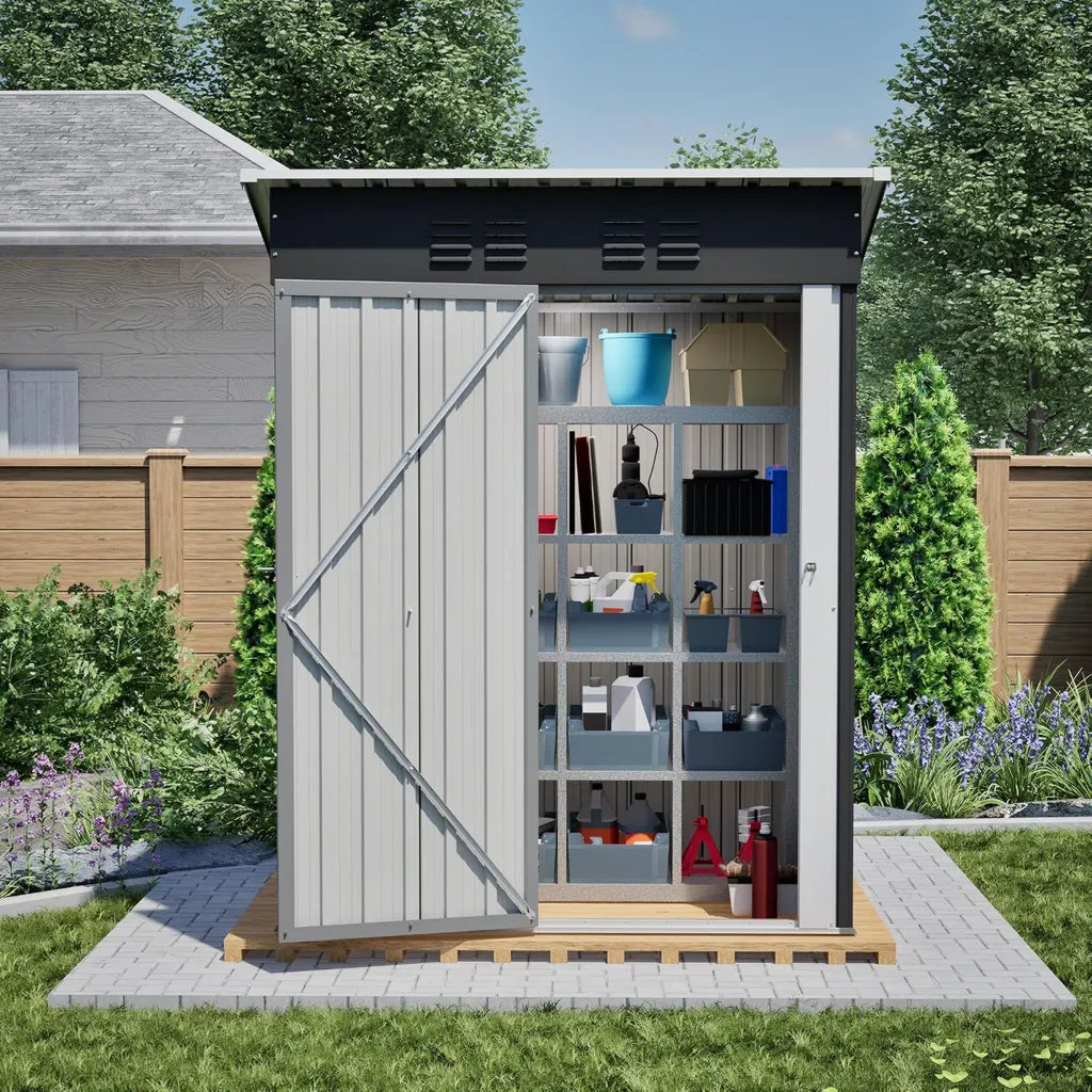 Cabane de Jardin Métallique 230 x 180 cm avec Toit Mono-Pente – Garage Vélo en Acier Galvanisé Résistant aux Intempéries