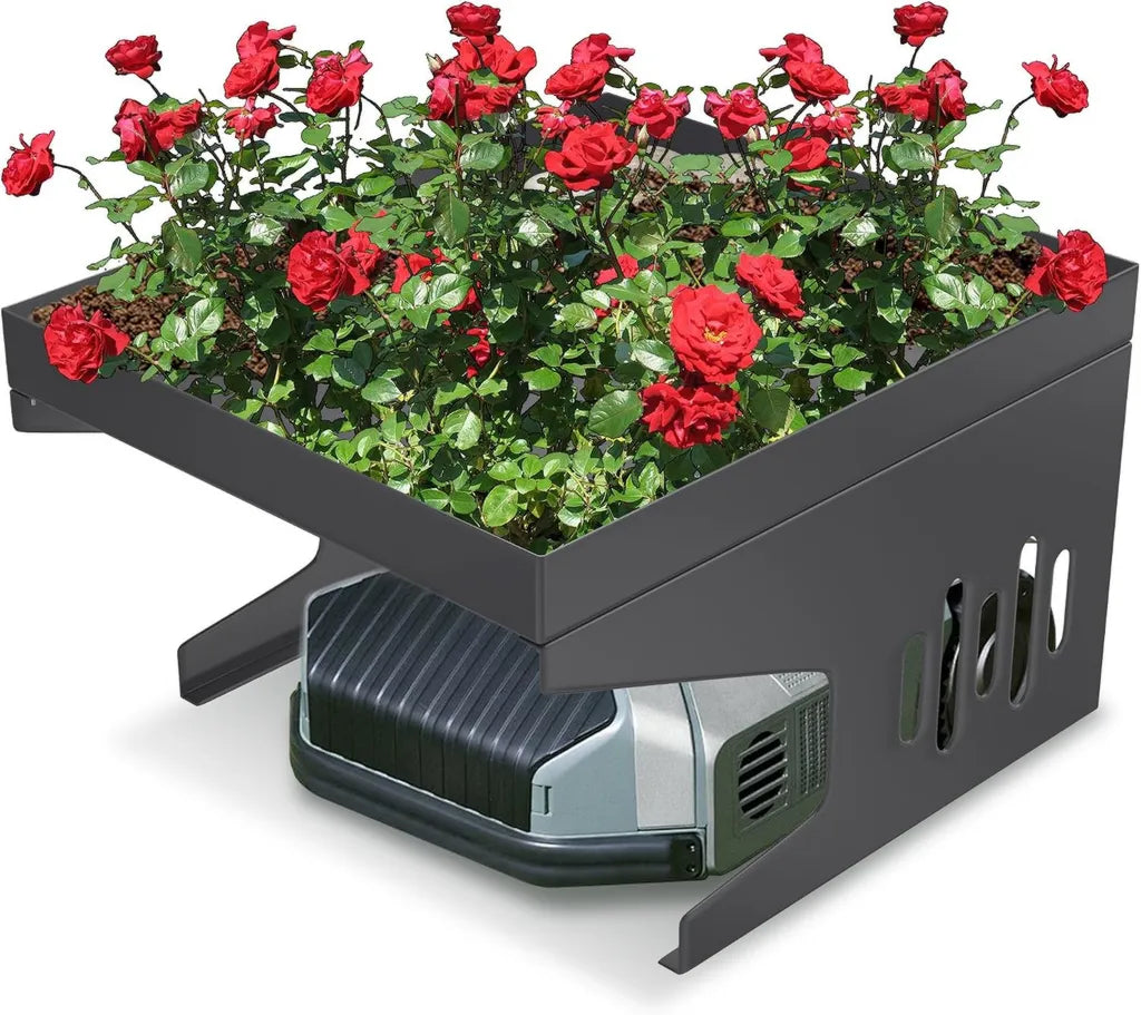 Abri en métal pour tondeuse robot - 70x60x43 cm - Protection solaire et pluie - Avec jardinière intégrée - Résistant aux intempéries - Compatible majorité des tondeuses automatiques
