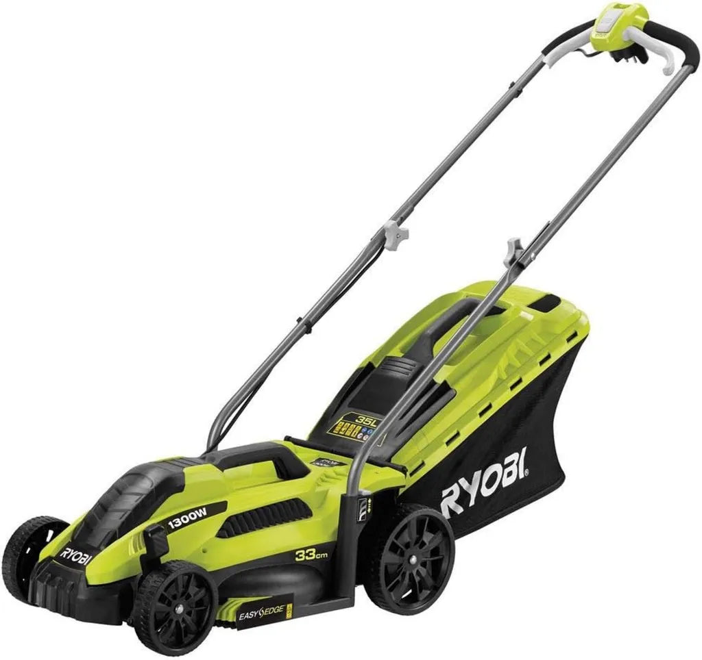 Tondeuse électrique RYOBI 1300W, Coupe 33 cm, 35L, Hauteur Réglable, Mulching, Ergonomique, Pour Jardins 300 m²