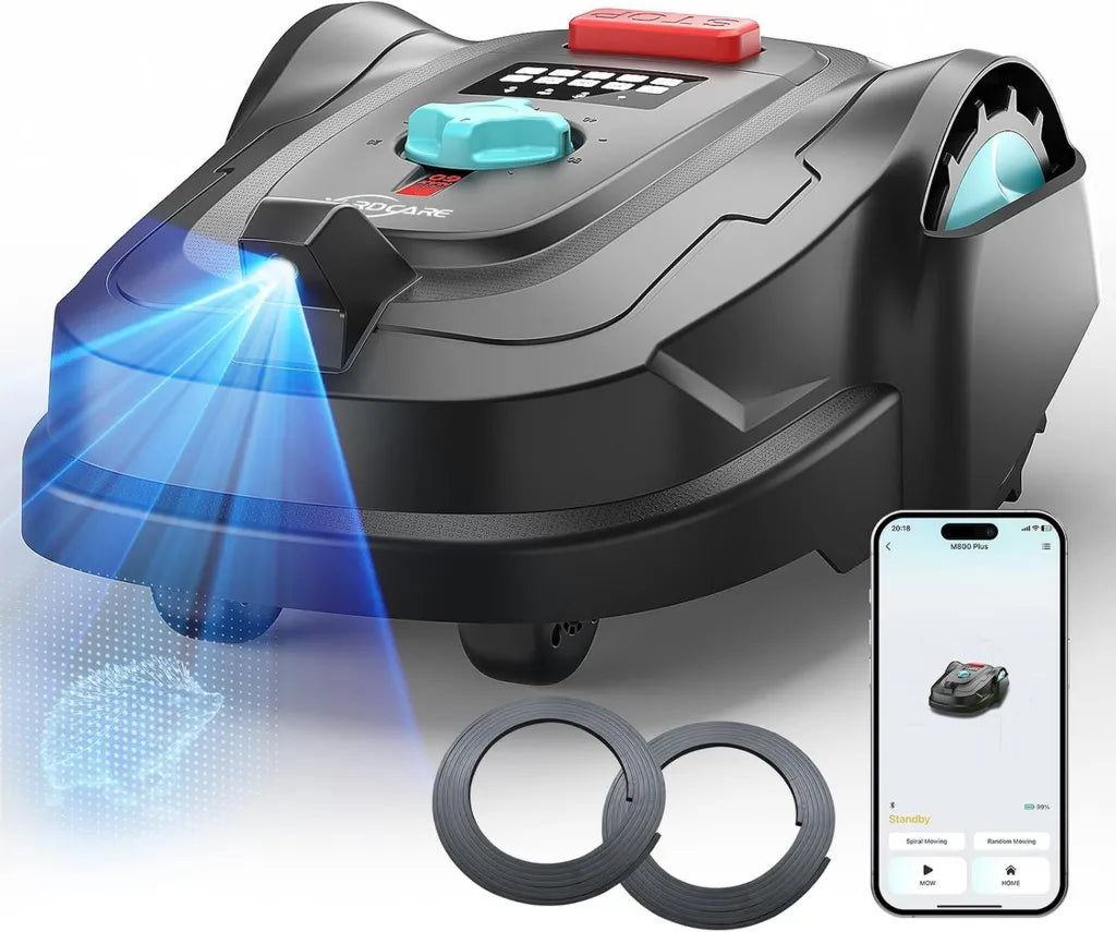 Tondeuse Robot YARDCARE M800Plus avec GPS et IA pour 800 m², Application Mobile, Noir/Blanc