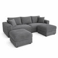 Canapé d'angle modulable en tissu chenille avec repose-pieds