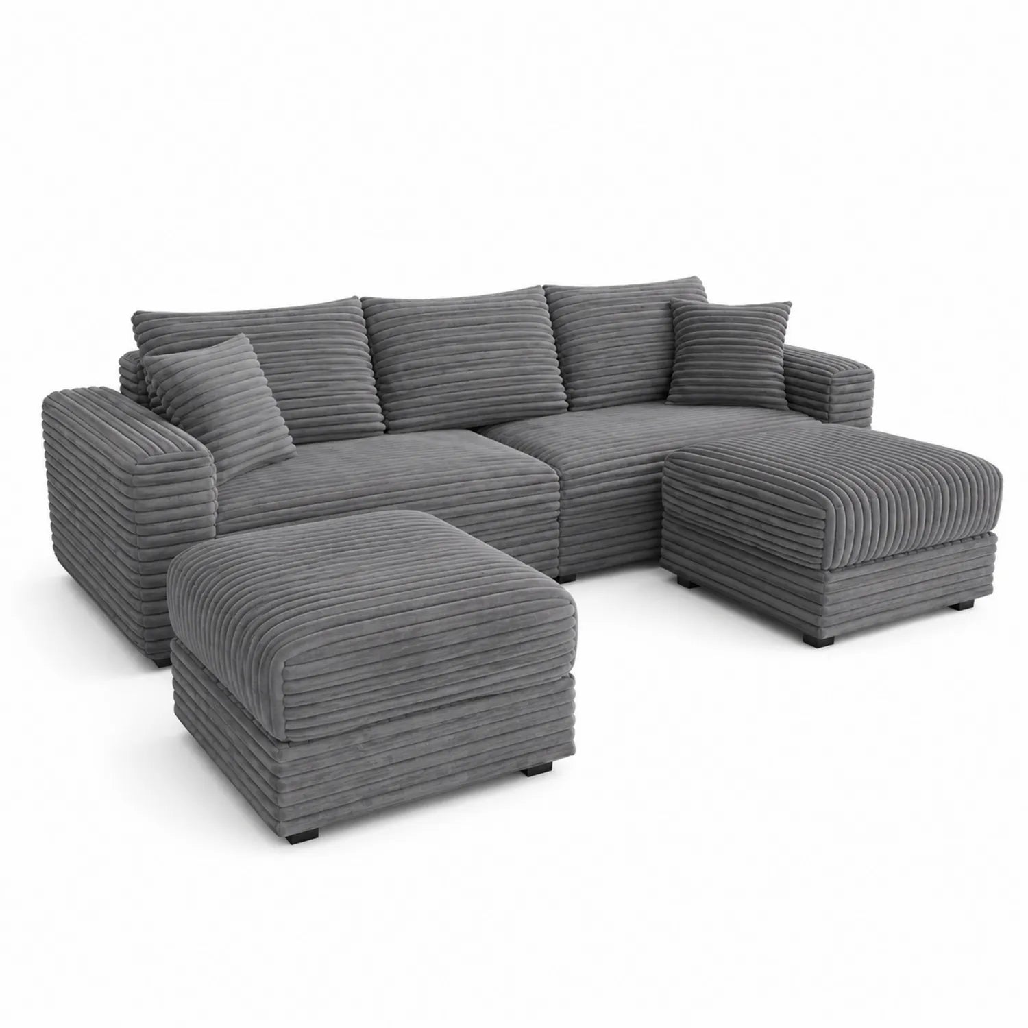 Canapé d'angle modulable en tissu chenille avec repose-pieds