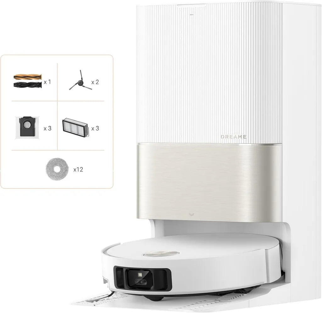 Aspirateur Robot DREAME X50 Ultra avec Station, Puissance 20000 Pa, Escalade 6 cm, Design Mince 89 mm, Brosse Latérale Extensible, Serpillière, Nettoyage à 80°C
