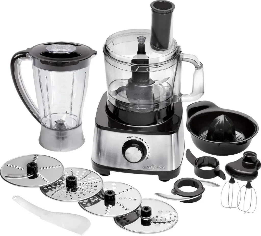 Robot Multifonction en Acier Inoxydable ProfiCook 1200W, 1.2L, avec Fonction Turbo et 11 Accessoires