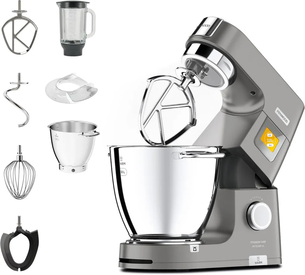 Kenwood Robot Pâtissier Titanium Chef XL, Balance Intégrée, 1400W, Acier Inox, Argent