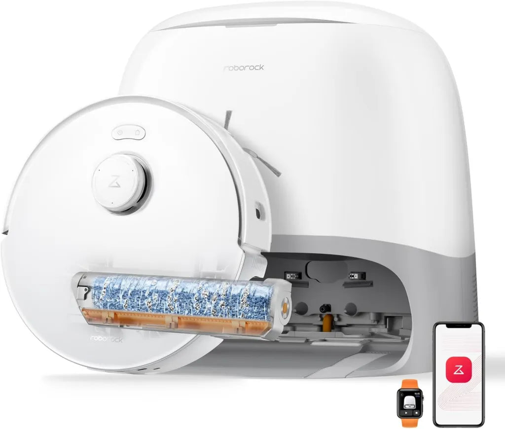 Aspirateur Robot Roborock Qrevo Curv 2 avec Puissance 20,000 Pa, Nettoyage SpiraFlow en Direct, Évitement d'Obstacles, Double Système Anti-Enchevêtrement, Lavage à l'Eau Chaude 75°C