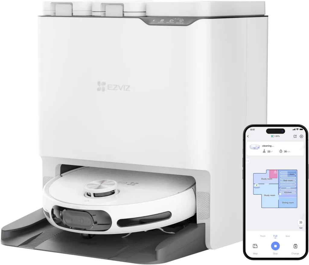Robot Aspirateur EZVIZ RS20 Max avec Serpillière Autonome, Brosse Latérale Évoluée, Puissance 7200 Pa, Nettoyage à l'Eau Chaude, Séchage Rapide