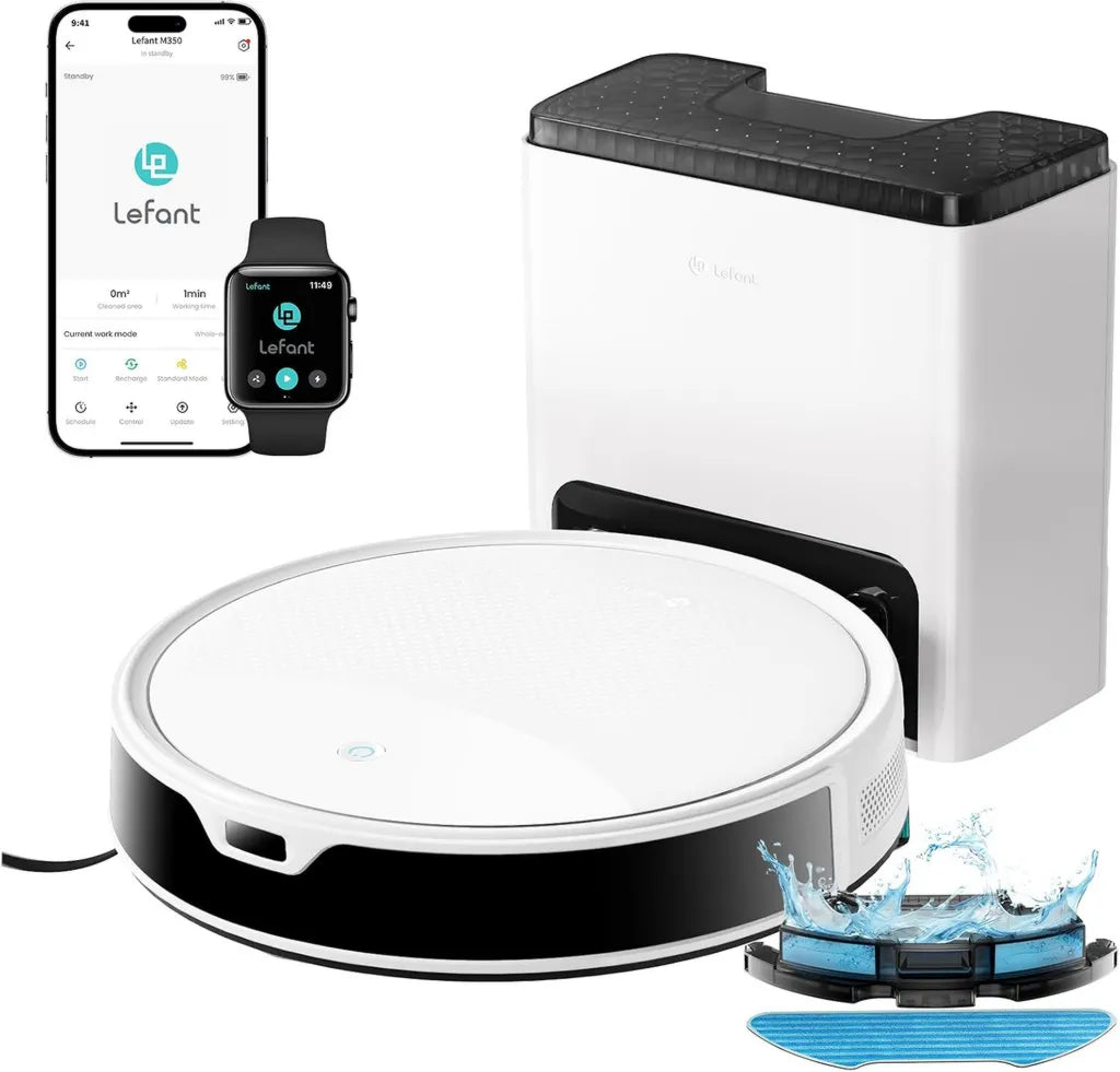Aspirateur Robot Lefant M350 avec Station de Nettoyage, Puissance 6000Pa, Navigation Laser Intelligente, Compatibilité WiFi et Alexa