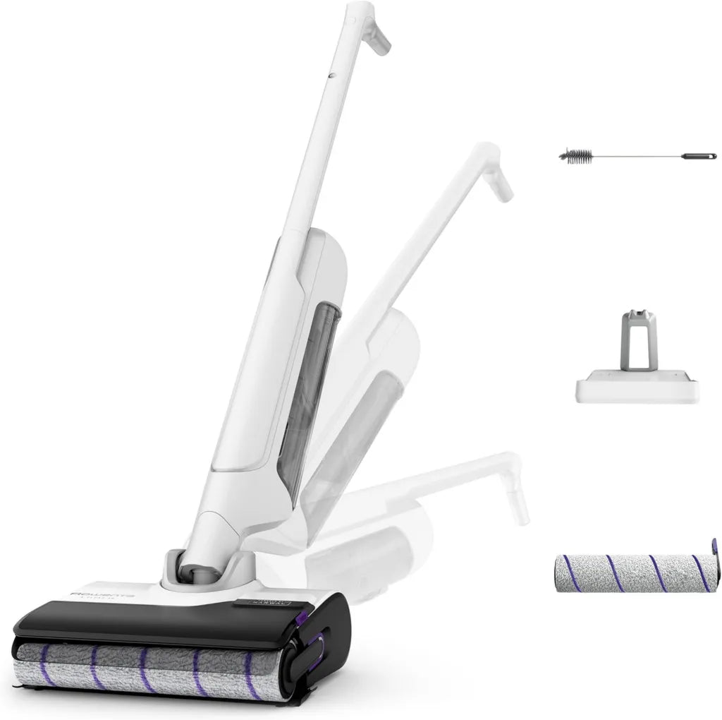 Aspirateur Laveur Sans Fil Rowenta X-Clean avec Auto-Nettoyage, Design Plat, Autonomie 60 min, Idéal pour Poils d'Animaux