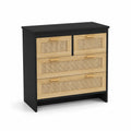 Commode 4 tiroirs en bois MDF et rotin - Noir et Chêne clair