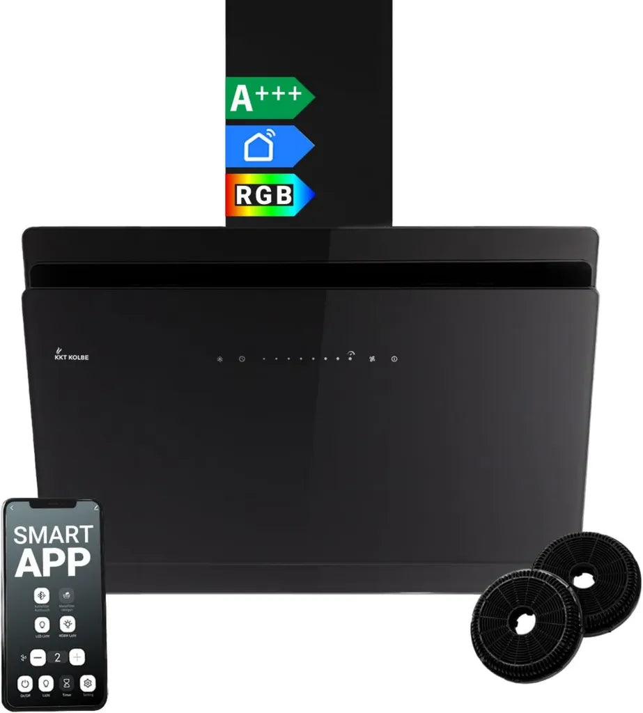 Hotte murale KKT Kolbe 80 cm, 782 m³/h, verre noir, WiFi, LED RGBW